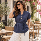 Blusa Sorrento de Lino con Cinturón | Manga Corta