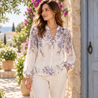 Blusa Ravello de Viscosa Estampada | Manga Larga