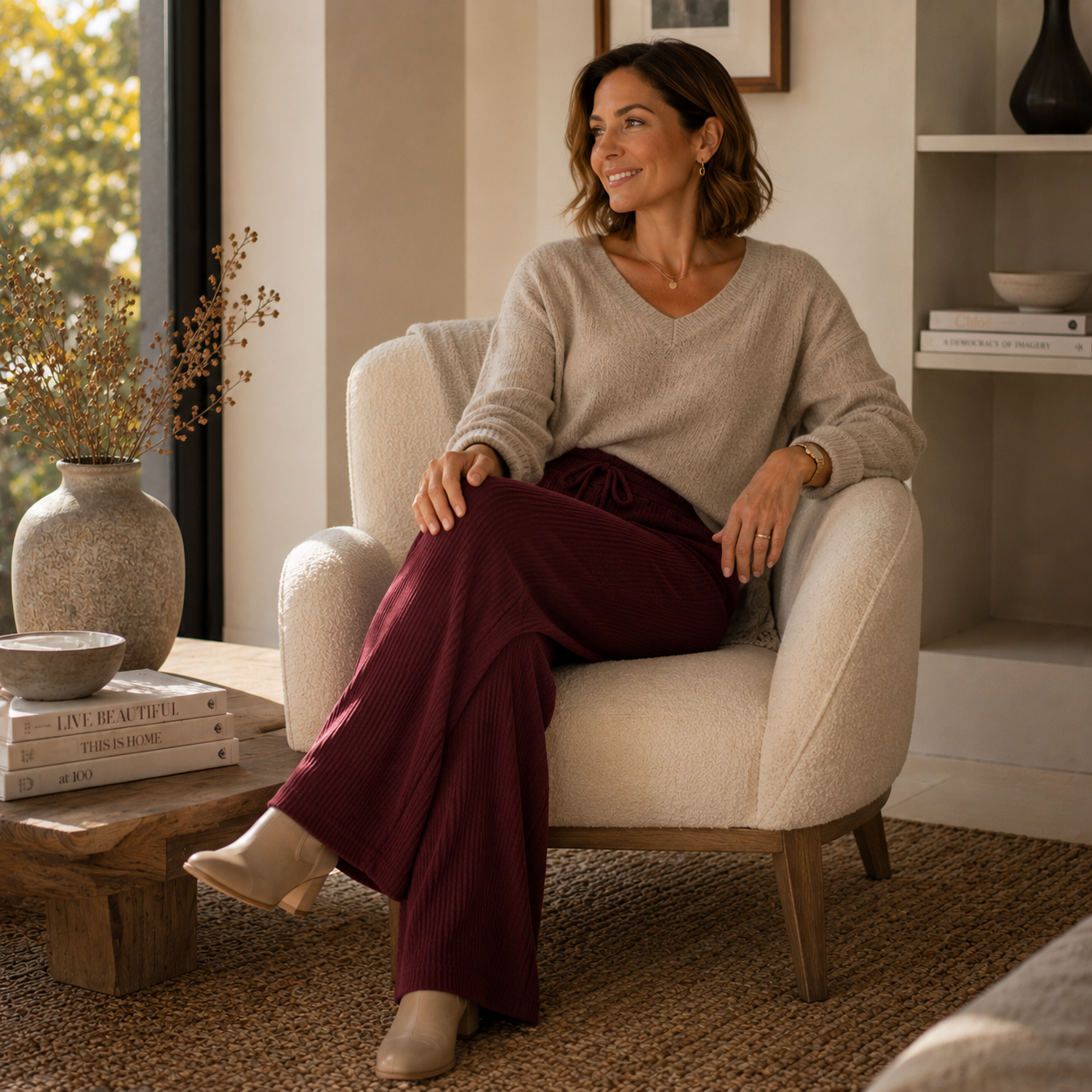 Pantalón Wide Leg Rib Premium Mujer