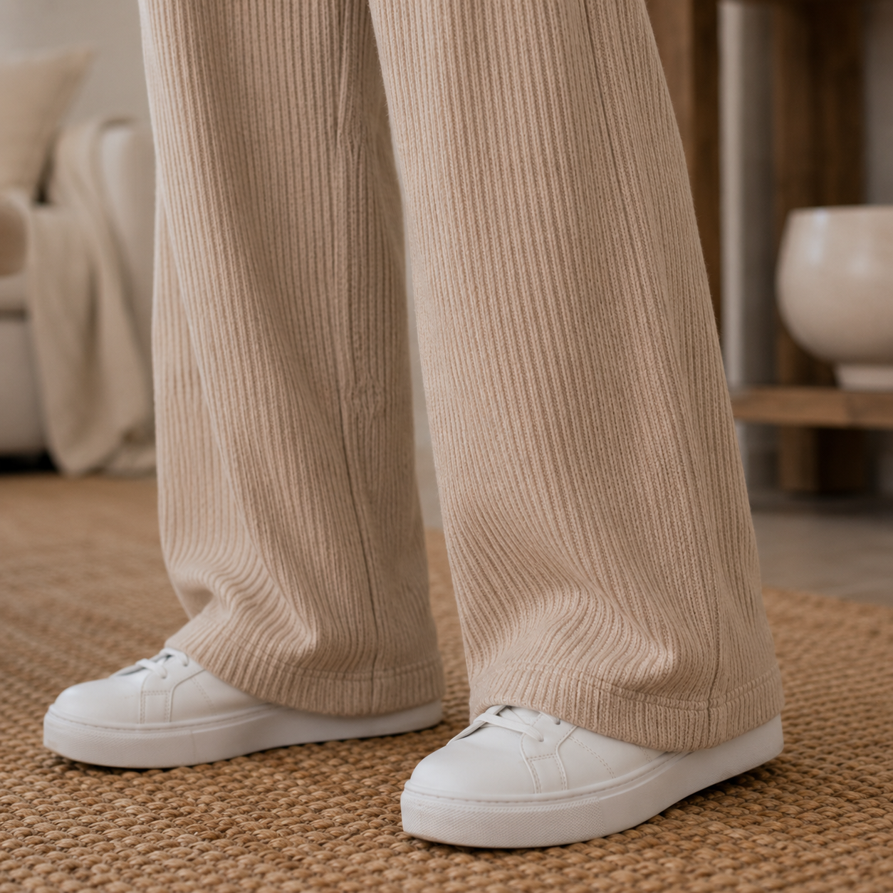 Pantalón Wide Leg Rib Premium Mujer