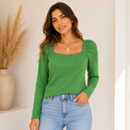 Polera Amelie Manga Larga Escote Cuadrado