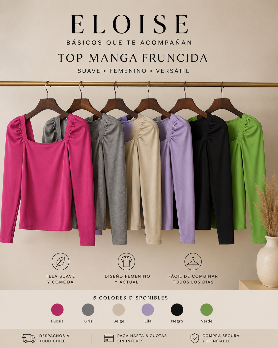 Polera Amelie Manga Larga Escote Cuadrado