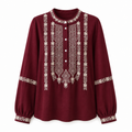 Blusa Folk Bordada en Crepé de Algodón
