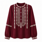 Blusa Folk Bordada en Crepé de Algodón