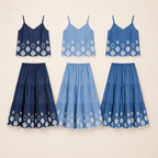 Conjunto Santorini bordado disponible en azul marino, celeste y azul denim ELOISE Riviera