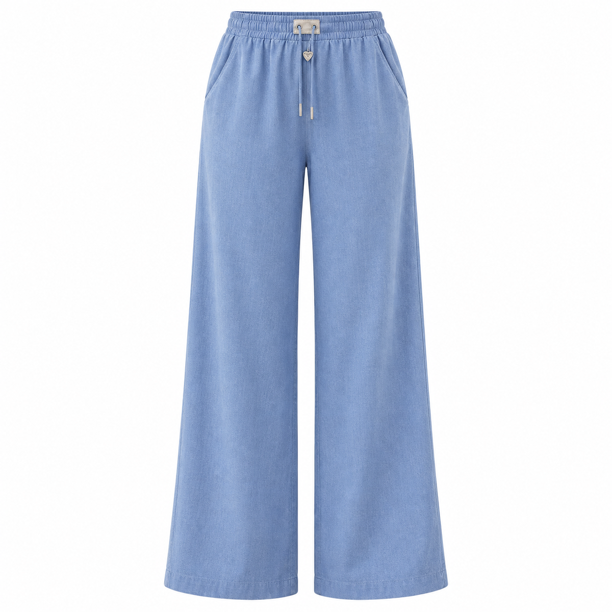 Pantalón wide leg azul para mujer con cintura elasticada y cordón - ELOISE