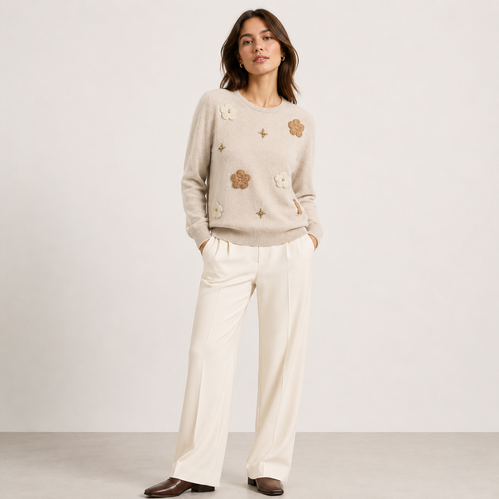 Sweater Bordado Flores Mujer