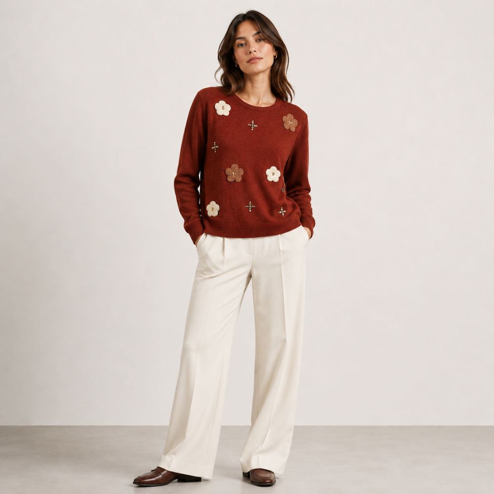 Sweater Bordado Flores Mujer