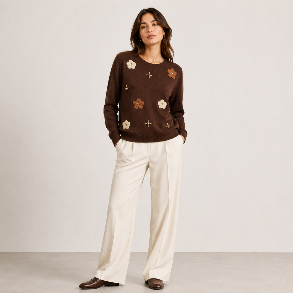 Sweater Bordado Flores Mujer