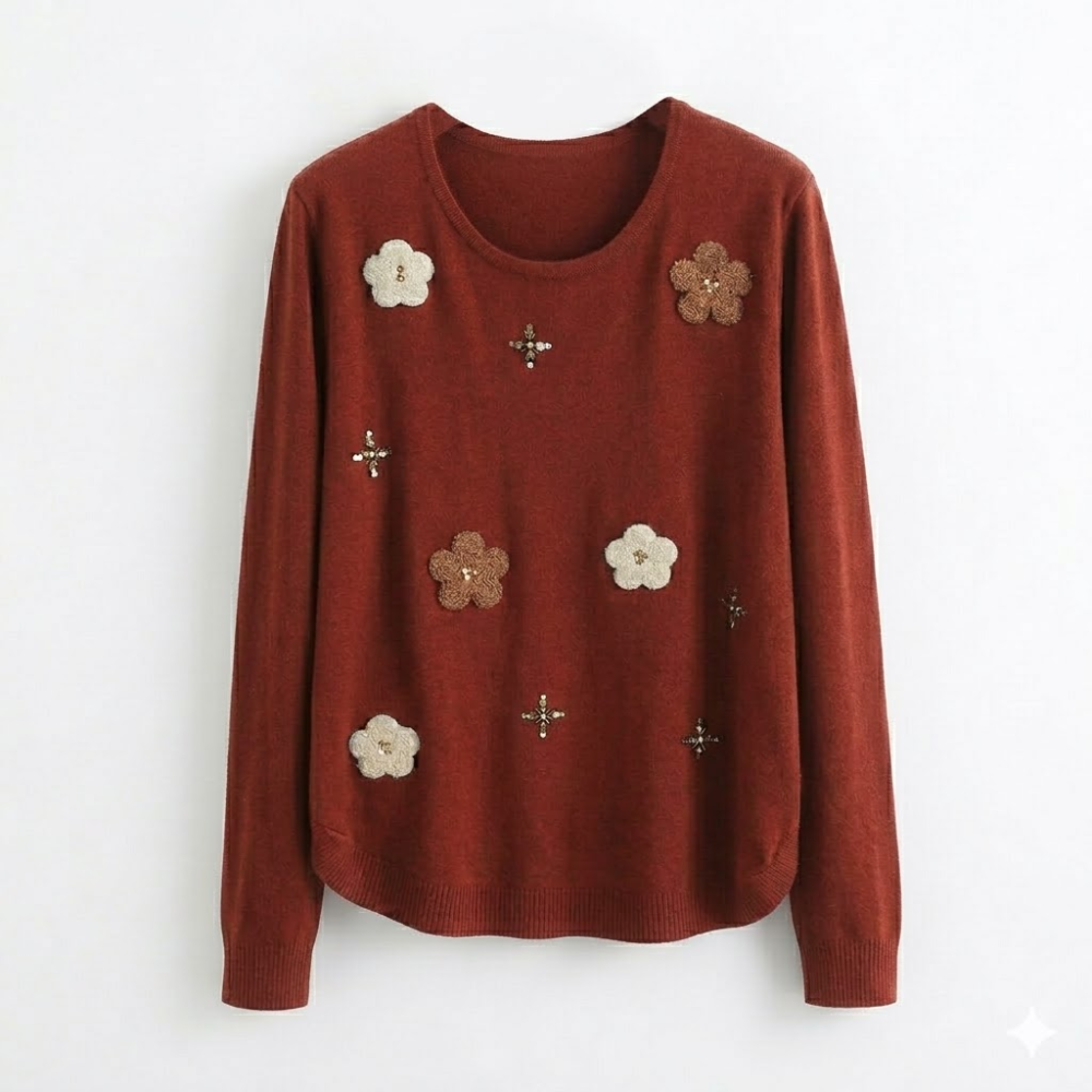 Sweater Bordado Flores Mujer
