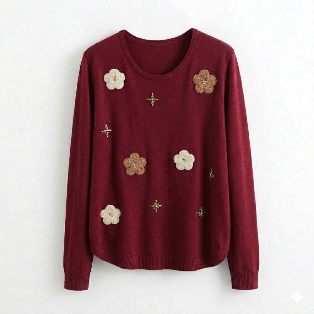 Sweater Bordado Flores Mujer