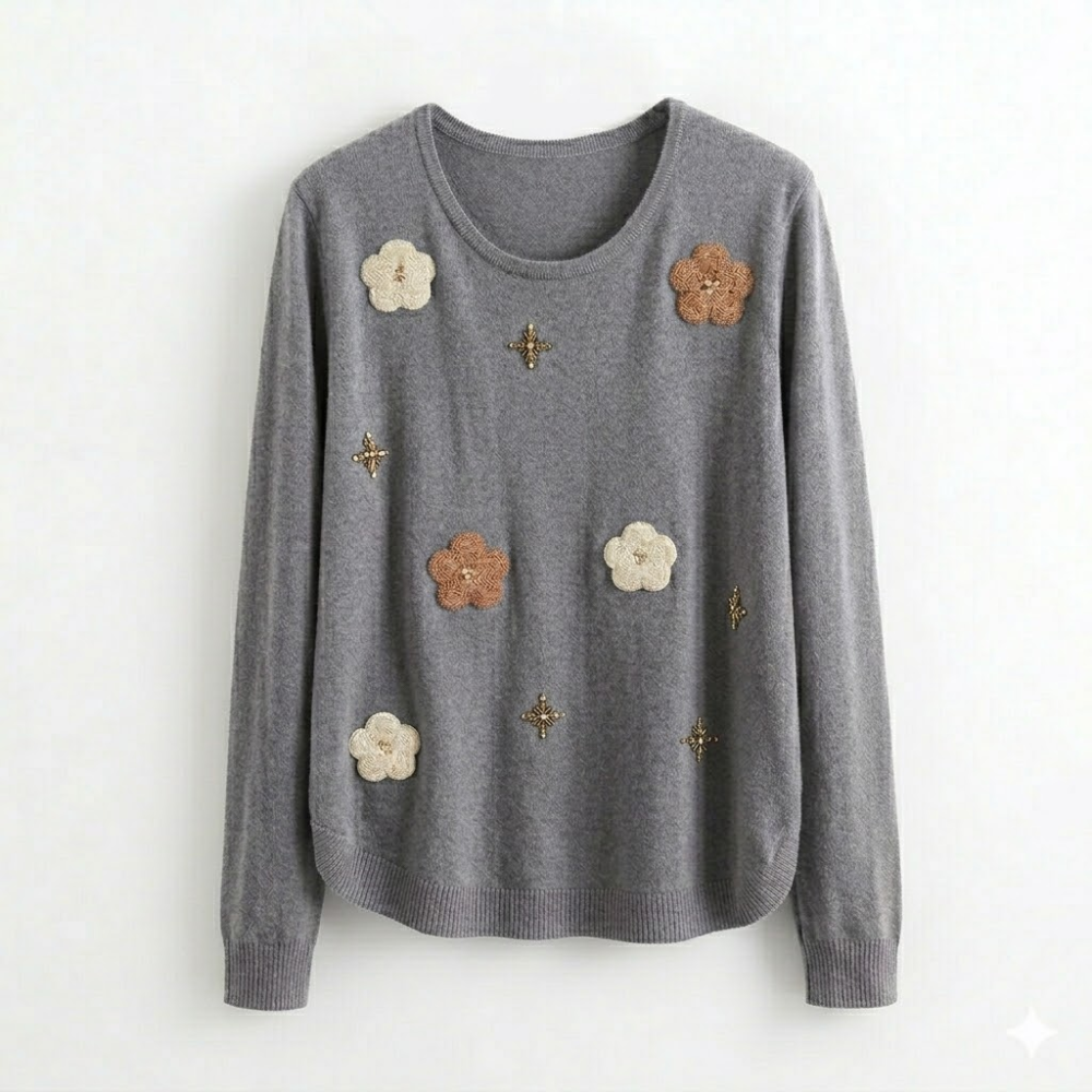 Sweater Bordado Flores Mujer