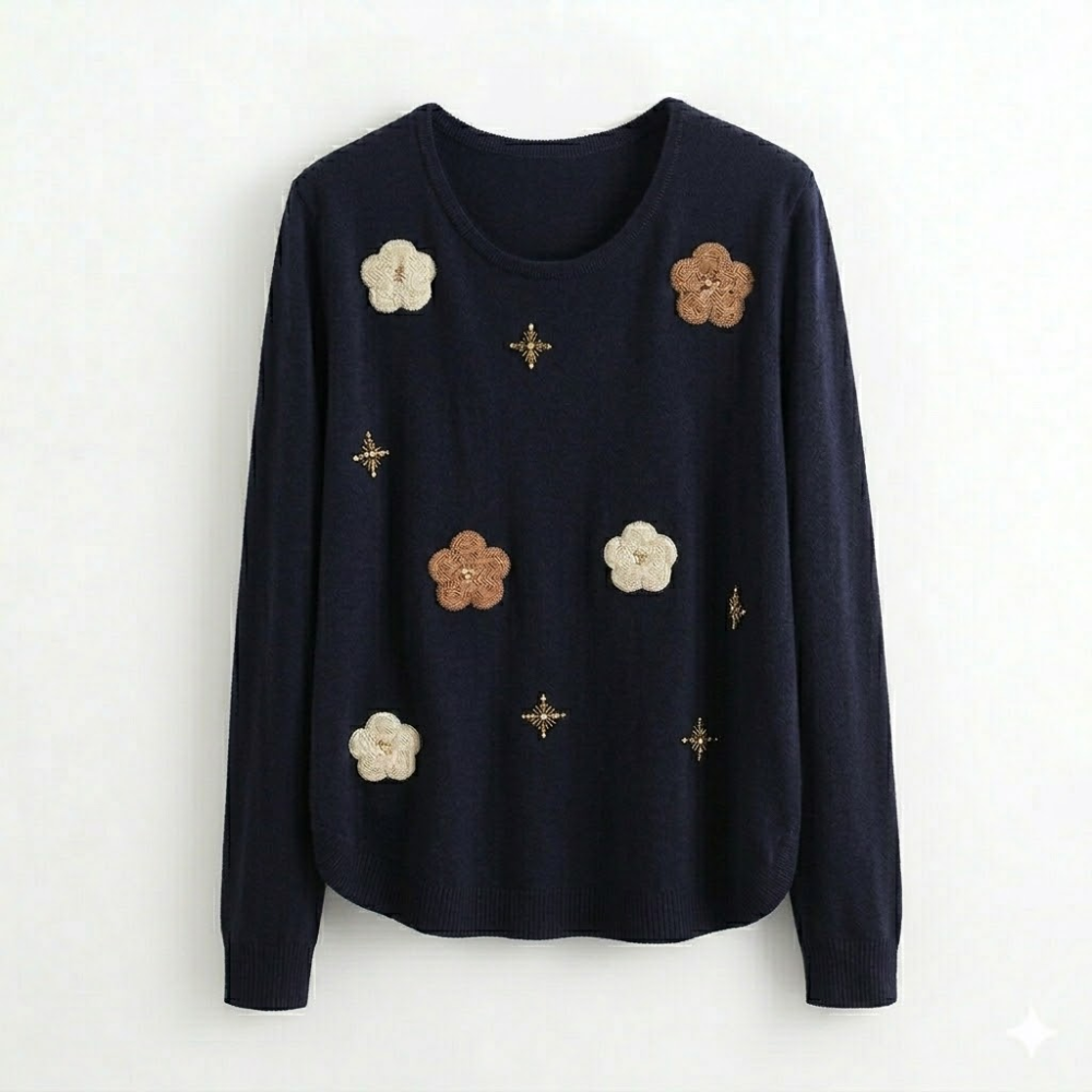 Sweater Bordado Flores Mujer