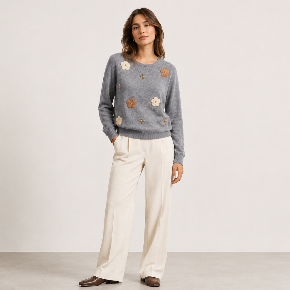 Sweater Bordado Flores Mujer