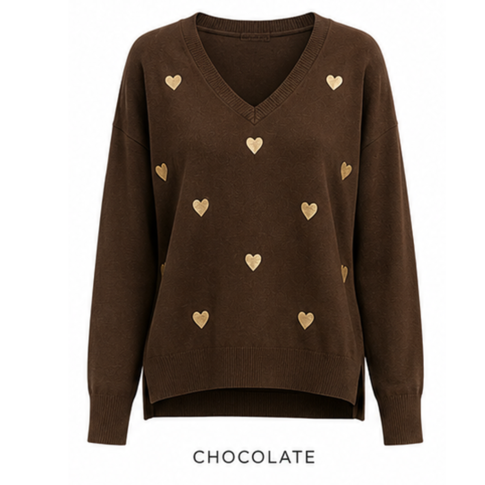 Sweater V Corazones Gold