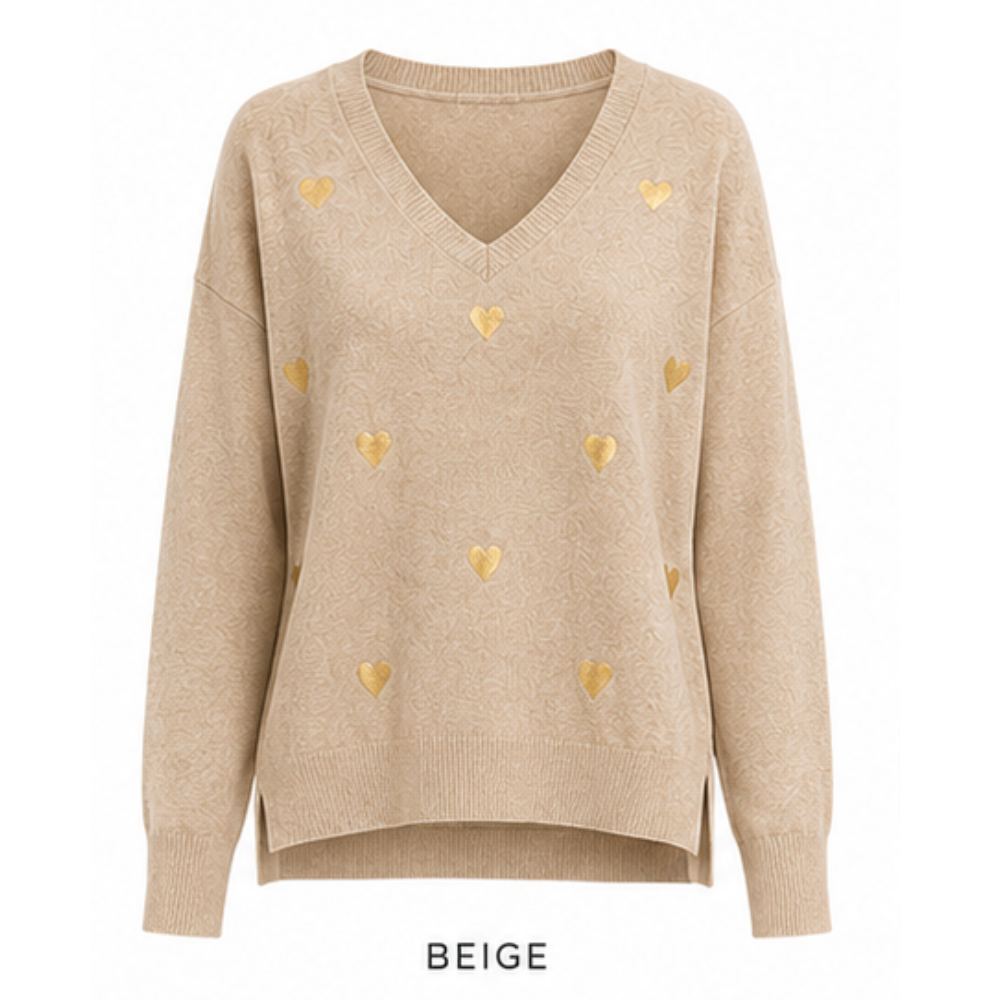 Sweater V Corazones Gold