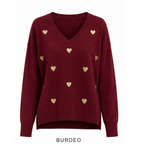 Sweater V Corazones Gold